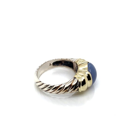 David Yurman Sterling Silver and 14K Yellow Gold Chalcedony Cable Ring - Picture 2 of 5